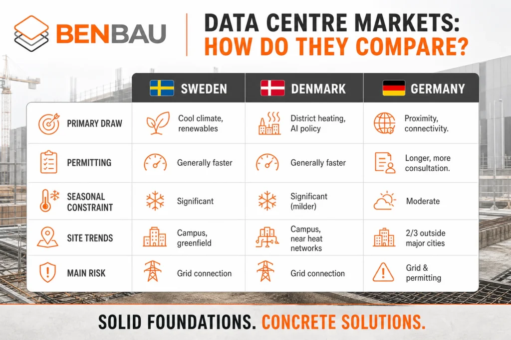chart comparing Nordic data centre construction markets with Germany